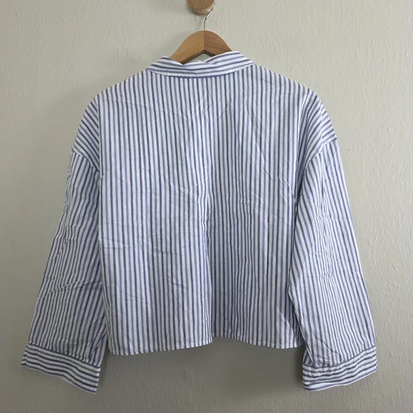 NWT Everlane The Woven PJ Button Down Crop Top Blue White Stripe Cotton Medium - Picture 13 of 14